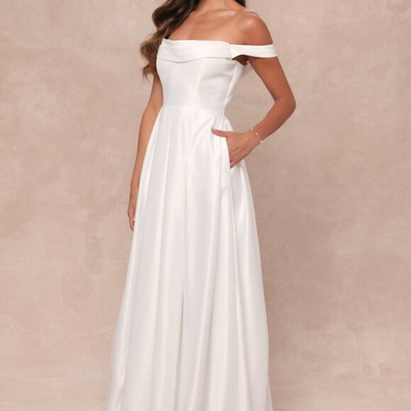 Lulus Dresses & Skirts - Lulus Extraordinary Vow White Off-the-shoulder Maxi Dress With Pockets - Size M